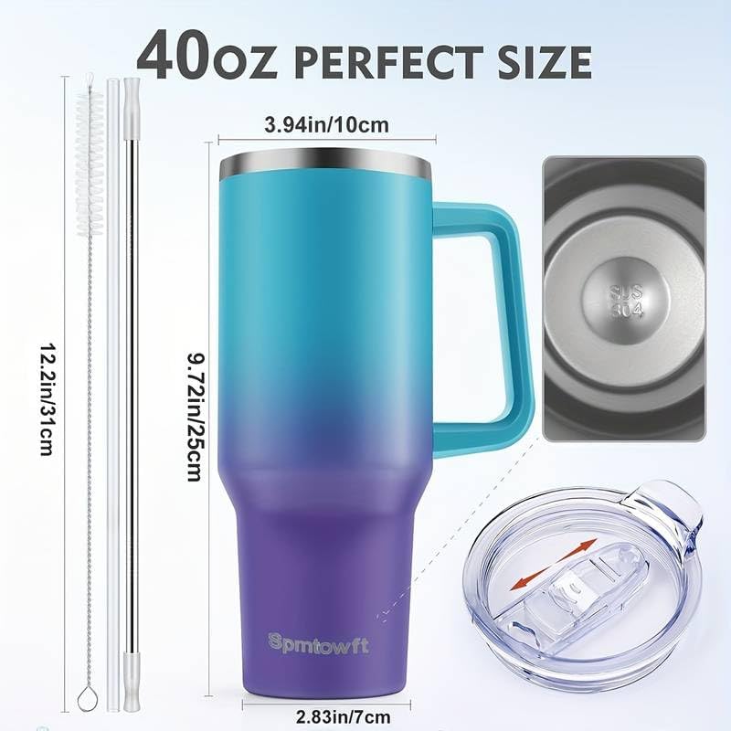 40oz Travel Tumbler with Handle and Straw, Water Bottle with Carrier