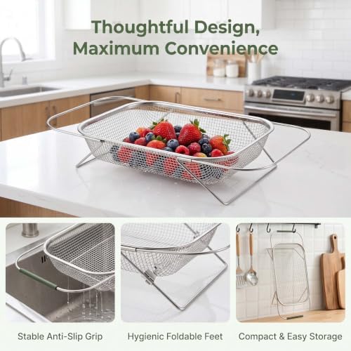 Expandable Over-the-Sink Strainer Basket, Stainless Steel Mesh