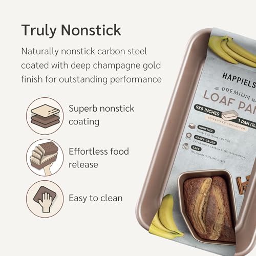 HAPPIELS 5 x 9 inch Nonstick Loaf Pan 1lb for Oven Baking, PFOA & BPA