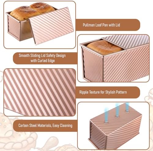 3Pcs Pullman Loaf Pan with Lid, Non-Stick, 2.2LB 1LB 0.5LB