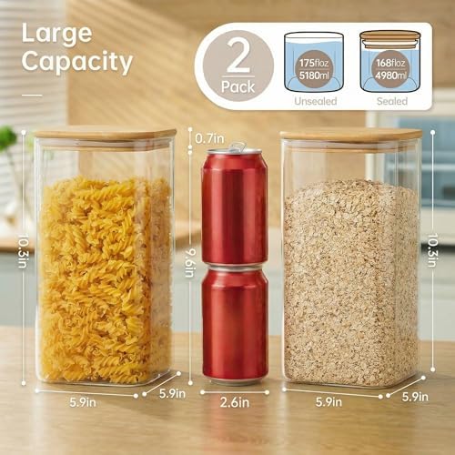 168oz 2 Pack Large Glass Storage Containers with Lids for Pantry