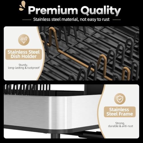 Urackify Stainless Steel Dish Drying Rack, Black