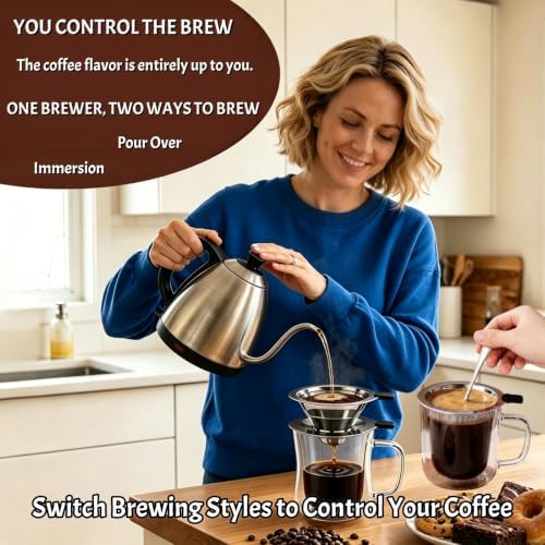 Pour Over Coffee Maker with Cup, 2-in-1 Immersion & Drip Coffee