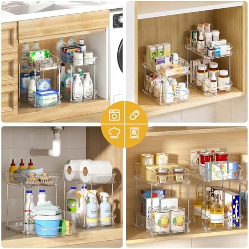 Delamu Bathroom Under Sink Organizers and Storage, 2 Pack, Clear