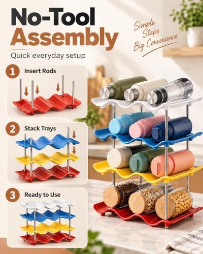 Stackable Wave Cup Storage Rack, Water Bottle Organizer Open Display