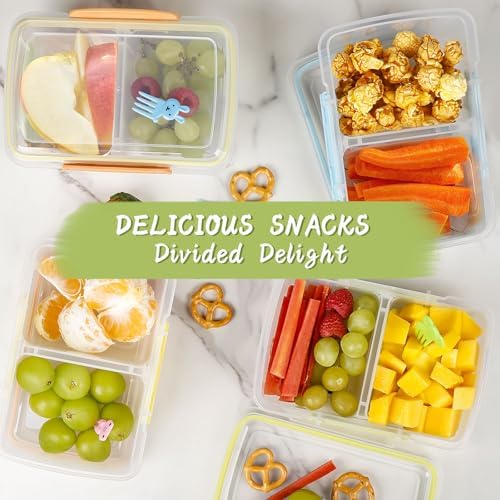 Greentainer 4 Pack Snack Containers with Lids, 2-Compartment