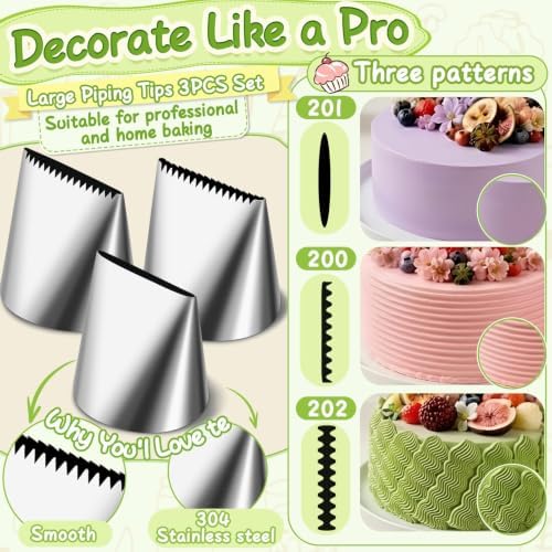 NOVANO Large Piping Tips, 3PCS Set, Stainless Steel Icing Nozzles