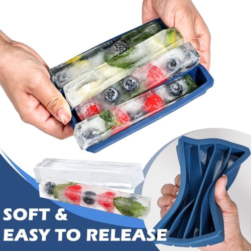 Webake Water Bottle Ice Cube Tray with Lids, Platinum Silicone Long