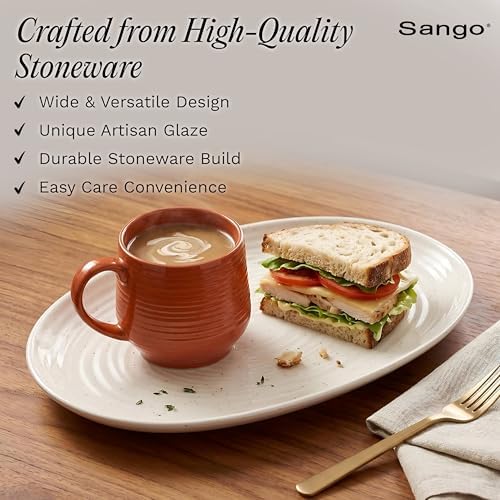 SANGO Siterra 2-Piece Speckled Stoneware Serving Platter Set- Large & Medium Ceramic Platters with Glossy Rustic Glaze for Kitchen, White Serving Dishes for Entertaining, Microwave and Dishwasher Safe