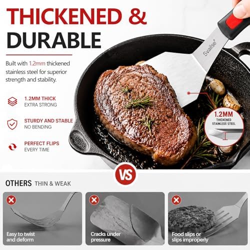 Metal Spatula of 2, Stainless Steel Solid & Slotted Turner Set