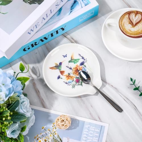 JarThenaAMCS 4.7inch Floral Hummingbird Spoon Rest Small Watercolor