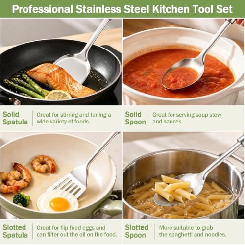 P&P CHEF Stainless Steel Cooking Utensils Set, 7 Pieces Kitchen