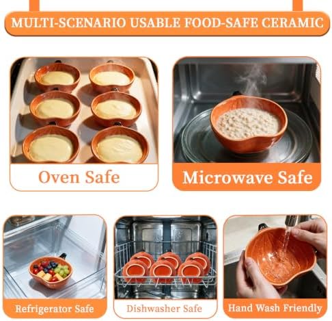 Orange Pumpkin Bowls,Set of 6, 6 oz Pumpkin Shaped Bowl Ceramic