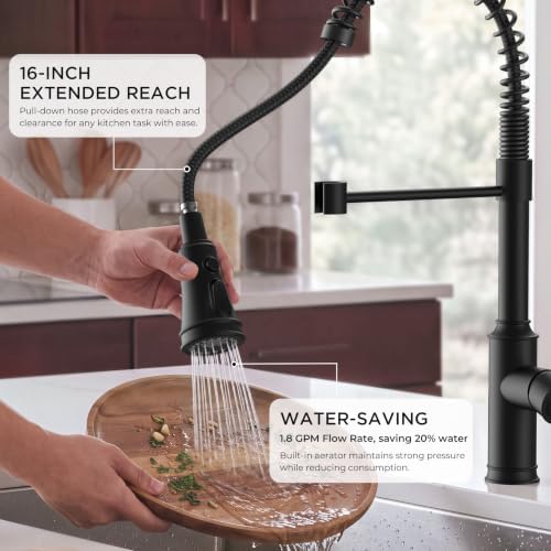 FORIOUS Vintage Kitchen Faucet with Pull-Down Sprayer, Matte Black