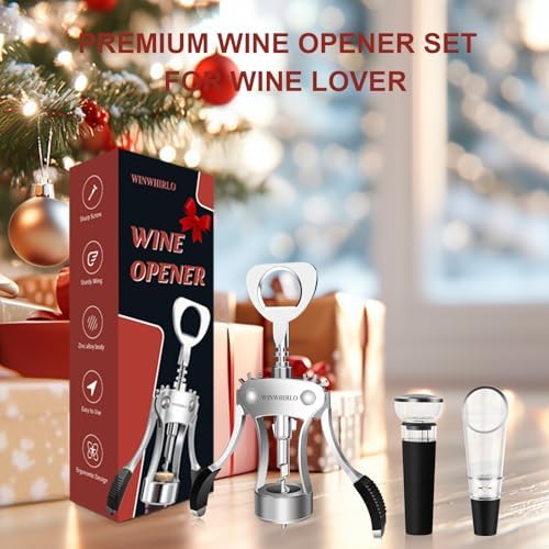Wine Bottle Opener Gift Set, Zinc Alloy Wing Corkscrew with Vacuum