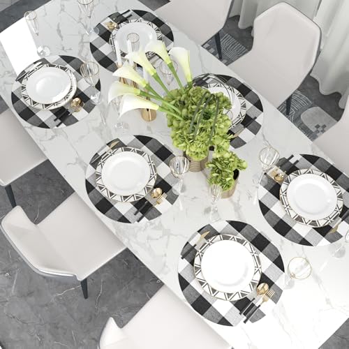 Black & White Cotton Buffalo Check Round Placemat, Set of 4, 15 Inch