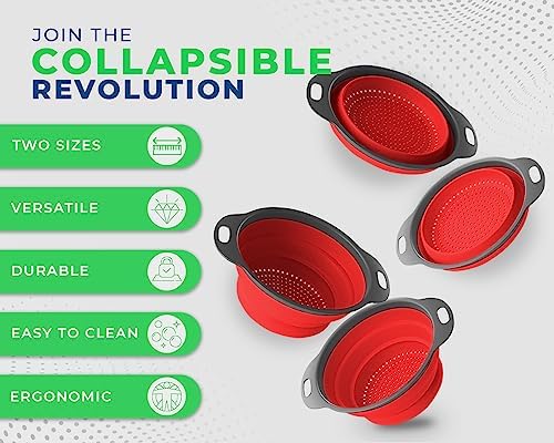 Comfify Red Collapsible Silicone Strainer Set of 2 – 1.25" Flat