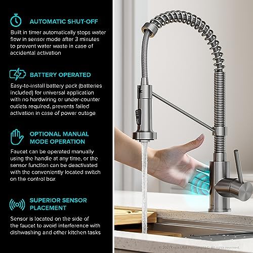 KRAUS 18 in Stainless Steel Touchless Kitchen Faucet KSF-1610SFS