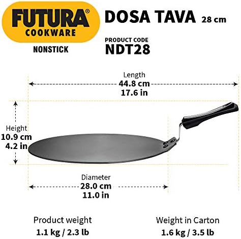 Hawkins Futura Non-stick Flat Dosa Tava Griddle, 11-inch,Black
