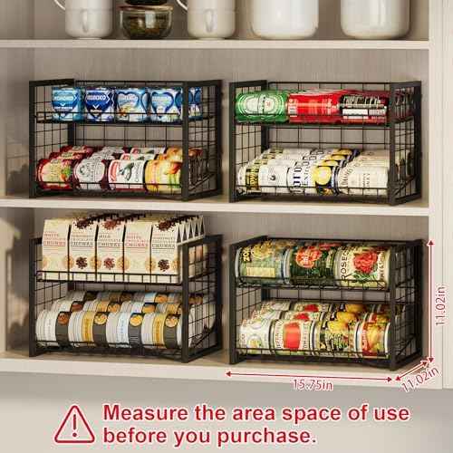 X-cosrack 2 Packs Stackable Can Rack Organizer for Pantry, 2-Tier Sturdy Adjustable Pantry Can Storage Organizer for Canned Food Can Goods, Kitchen Can Dispenser Holder for Soda Drinks Snack, Black
