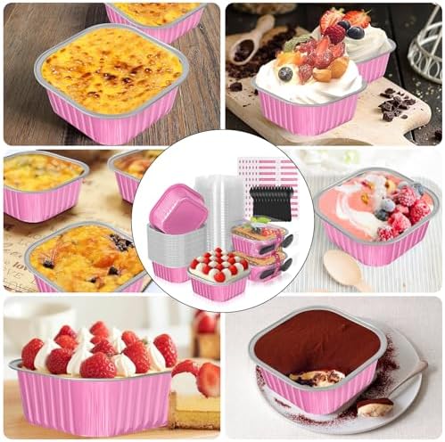 40 Pack 10oz Mini Cake Pans with Lids,Pink Aluminum Foil Cake Tins