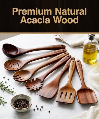Berenti Wooden Utensil Set, 7 Piece Acacia Wood Cooking Utensils