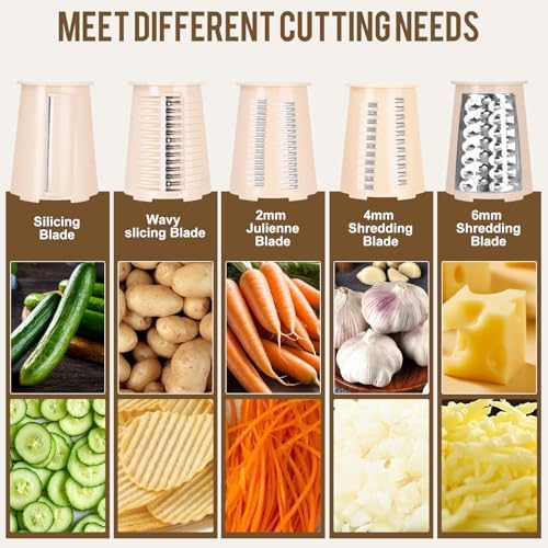 Rotary Cheese Grater with 5 Blades, Off-white