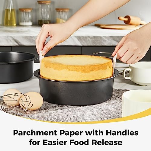 HONGBAKE 6 Inch Round Cake Pan Set for Baking with Healthy Parchment