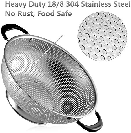 Tiawudi 18/8 Stainless Steel Colander, Easy Grip Micro-Perforated