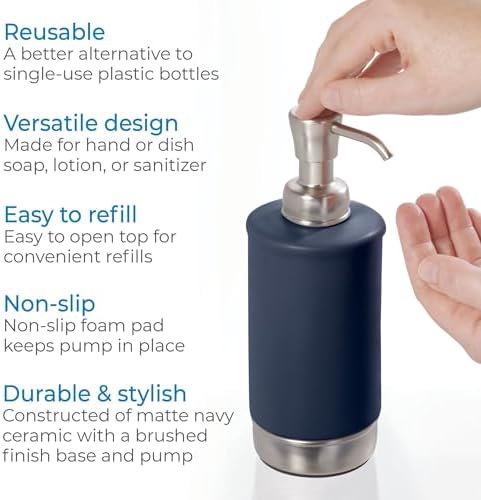 iDesign Hand Soap Dispenser, Navy Blue/Brushed Nickel