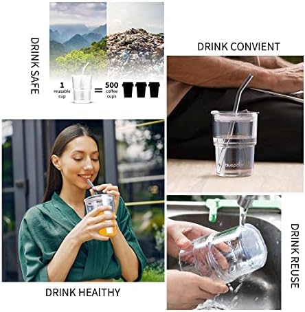 BLUEPOLAR 13oz/400ml Glass Water Tumbler with Straw and Lid Sealed