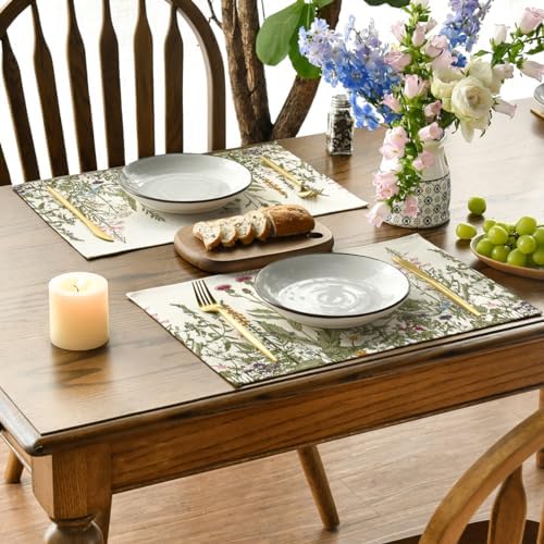 Artoid Mode Antique Herbs and Wild Flowers Spring Placemats Set of 2