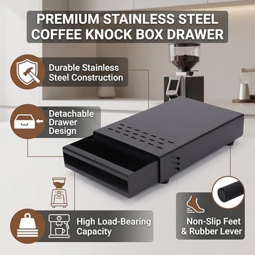 Coffee Knock Box, Stainless Steel Drawer Type Coffee Grind Container