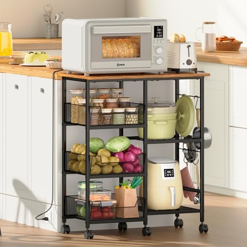 Rolling Kitchen Microwave Organizer Cart, Black