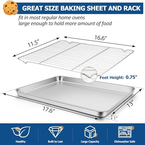 TeamFar Baking Sheet with Cooling Rack Set, 17.6 x 13 x 1 inch
