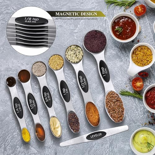 Measuring Cups & Spoons Set of 16, BOBIPRO Stainless Steel 8 Nesting