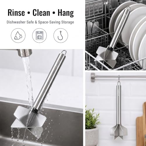 Meat Masher, 304 Stainless Steel Ground Beef Masher & Chopper Tool