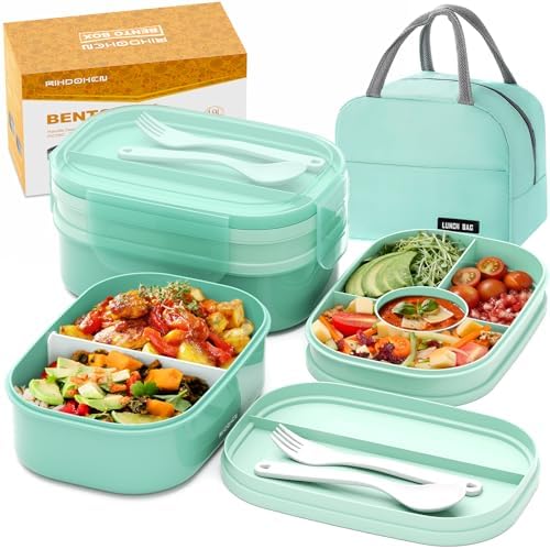 RIKDOKEN Bento Lunch Box, Stackable 2 Layers Containers with