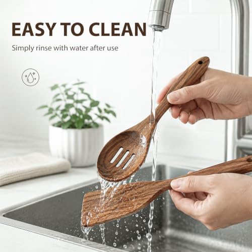 KITEISCAT Acacia Wooden Spoons for Cooking: 5-Piece Kitchen & Cooking