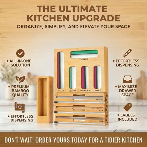 9 in 1 Storage Bag Organizer for Kitchen Drawer, Bamboo Foil and
