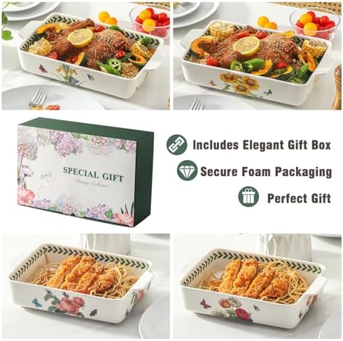 Ceramic Sunflower Baking Casserole Dish Set, 2 Pieces, 8x13 inch