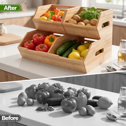 Extra Large Bamboo Pantry Storage Bins-Potato and Onion Food Storage