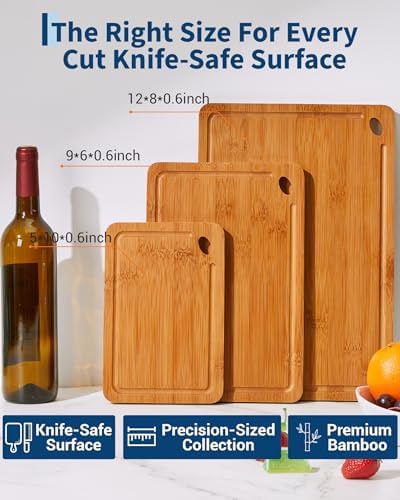 Garvee Bamboo Cutting Board Set of 3 - Multi-Size Wooden Chopping