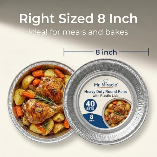 Mr Miracle Pack of 40 Disposable Aluminum Foil Pans with Clear Lids