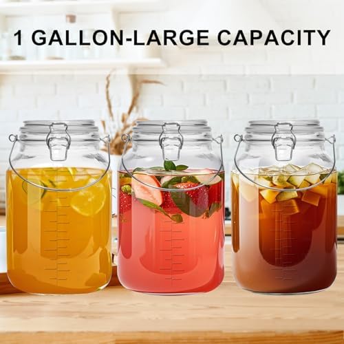 1 Gallon Wide Mouth Glass Jars with Airtight Lids, 2 Pack