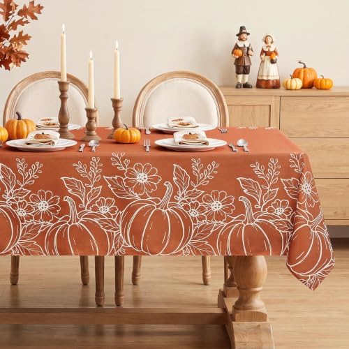 Softalker Large Fall Tablecloth Rectangle 60x104 inch, Faux Linen