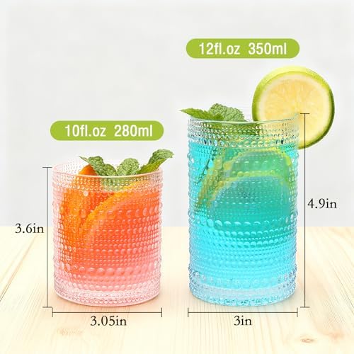 Hobnail Drinking Glasses, Tumbler Glassware, Set of 12