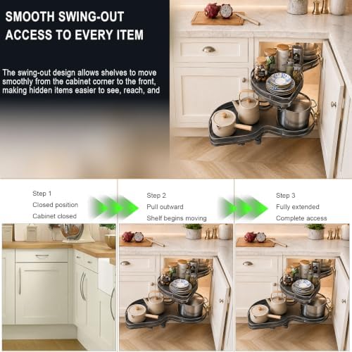 Blind Corner Cabinet Pull Out Organizer,Height-Adjustable 2-Tier Shelves