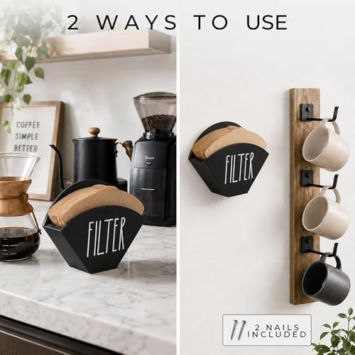 Wood Coffee Filter Holder, Farmhouse Cone Filter Storage Organizer