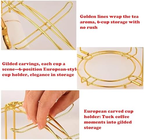 2 Pack 6-Hook Gold Metal Teacup Holder Stand for Kitchen Counter